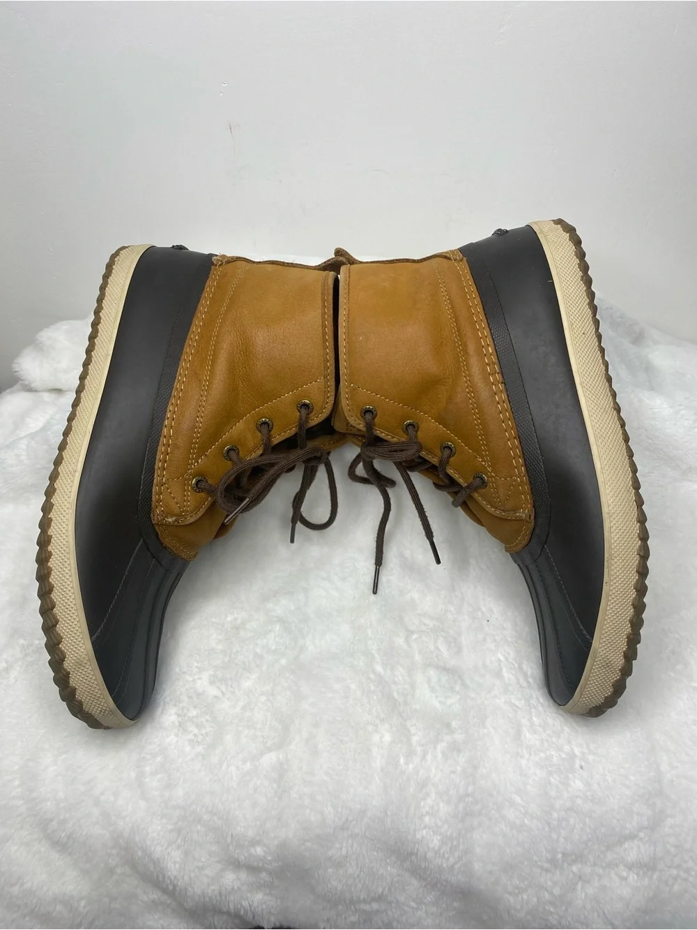 Sperry Breakwater Duck Boot Men's Two-Tone Brown and Black Lace-Up Duck Boots